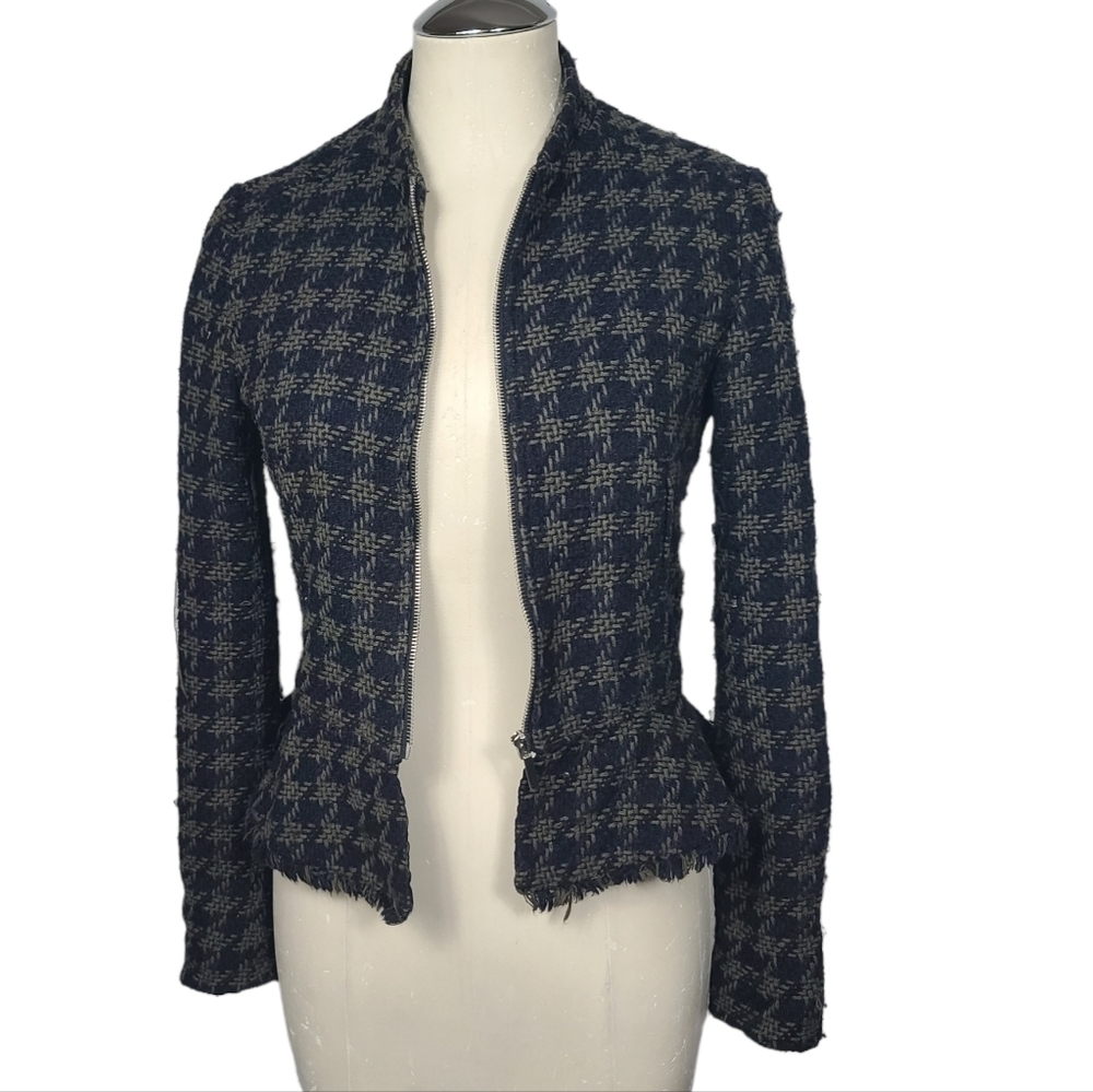 Zara Basic Tweed Houndstooth Full Zip Jacket XS - image 4